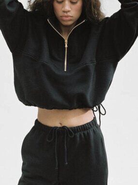 Gil Rodriguez Black Half Zip Fleece Pullover Cropped Sweatshirt Made in USA S